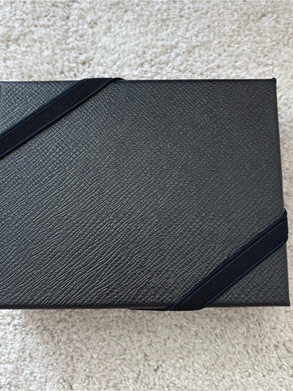 Prada Navy and silver Textured Saffiano Gift box and elastic